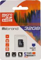 Карта пам’яті MicroSD 32Gb Mibrand class10 +SD адаптер (MICDHU1/32GB-A)