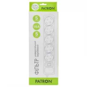 Мережевий фільтр PATRON 5,0m, 3*1мм2 (5 розеток) White