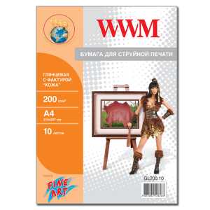 Фотопапір WWM A4 , 200 г/м кв , глянцевий  з фактурою , " Шкіра " , 10 арк. , (GL200.10)