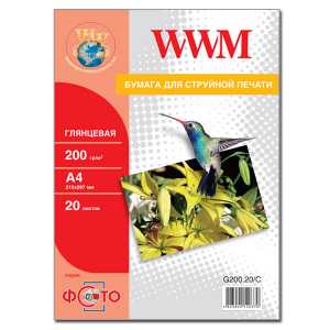 Фотопапір WWM A4 , 200 г/м кв , глянцевий , 20 арк. , (G200.20)