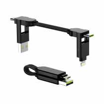 Кабель 2USB to USB-C + Micro USB + Lighning  Rollingsquare inCharge® X  брелок, 100W 0.14м, чорний