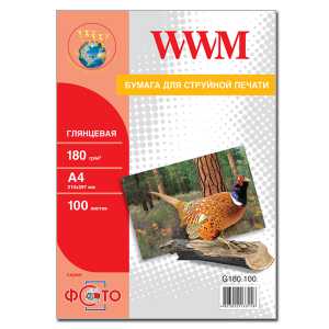 Фотопапір WWM A4 , 180 г/м кв , глянцевий , 100 арк. , (G180.100)