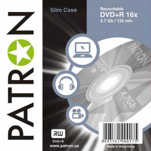 Диск DVD+R 4.7Gb PATRON 16x, (Slim case) (INS-D017)