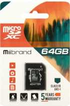 Карта пам’яті MicroSD 64Gb Mibrand class 10+SD адаптер (MICDXU1/64GB-A)