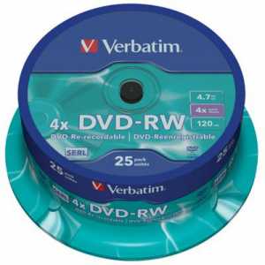 Диск DVD+RW 4,7Gb Verbatim 4x Silver Cake box 10