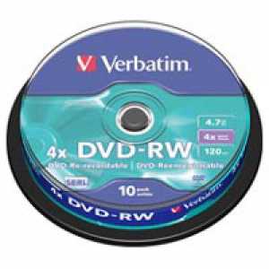 Диск DVD+RW 4,7Gb Verbatim 4x Cake box 10 (за ШТ)