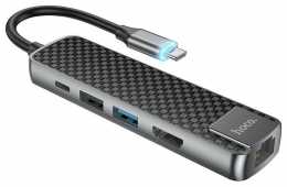 USB-Хаб Hoco HB23 Easy view, 4 порти Type-C, сірий