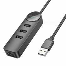 USB-Хаб Borofone DH6 Erudite 4-in-1, USB to 3x USB2.0 + RJ45, 1.2м, чорний